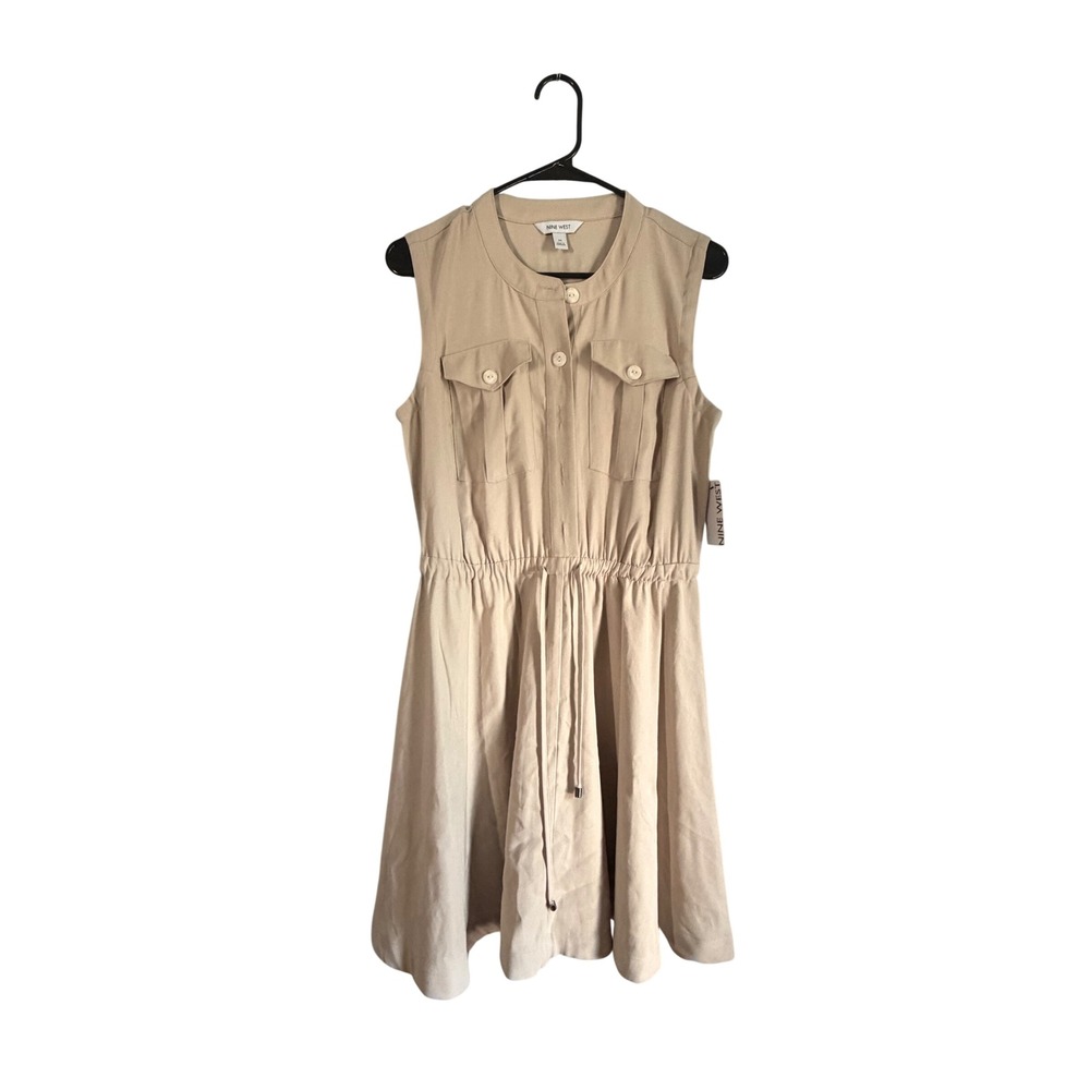 Nine West Womens Tan Khaki Sleeveless Utility Safari Dress Elastic Waist‎ Medium